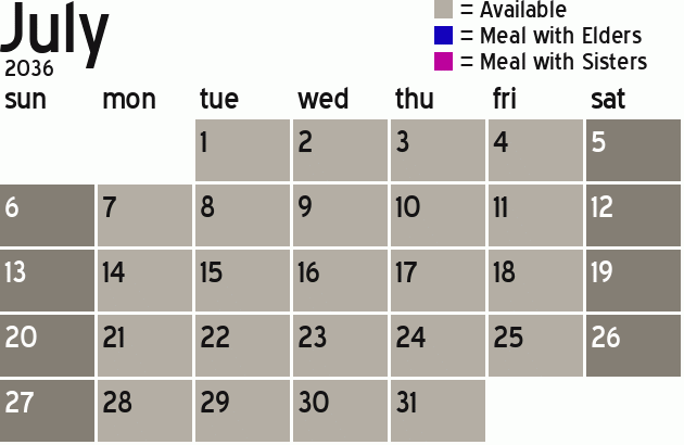 Missionary Dinner Calendar