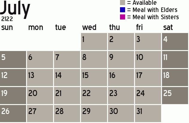 Missionary Dinner Calendar