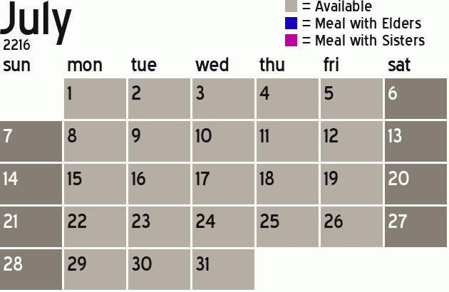 Missionary Dinner Calendar