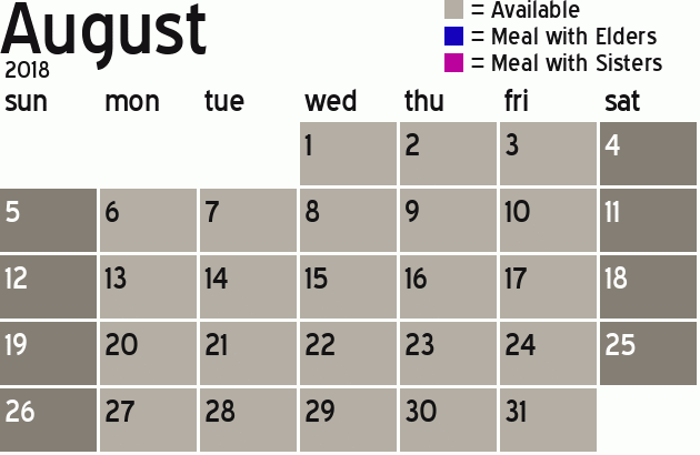 Missionary Dinner Calendar