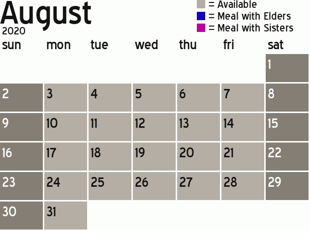Missionary Dinner Calendar