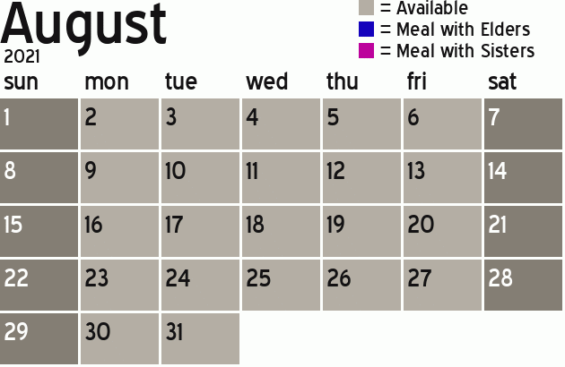 Missionary Dinner Calendar