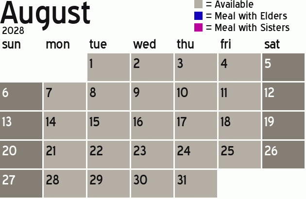 Missionary Dinner Calendar