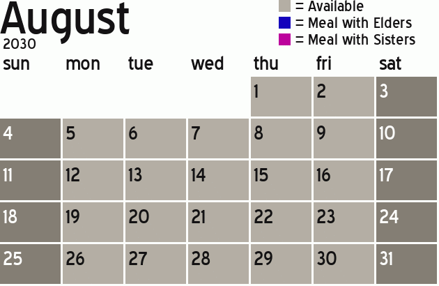 Missionary Dinner Calendar