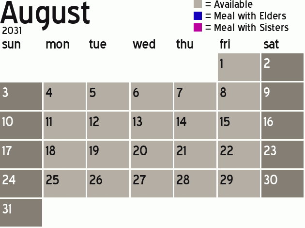 Missionary Dinner Calendar