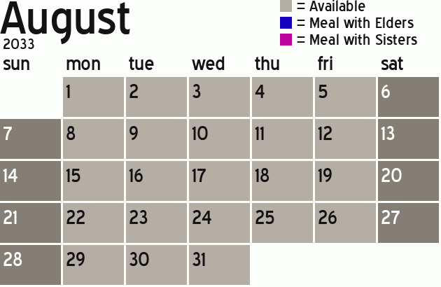 Missionary Dinner Calendar