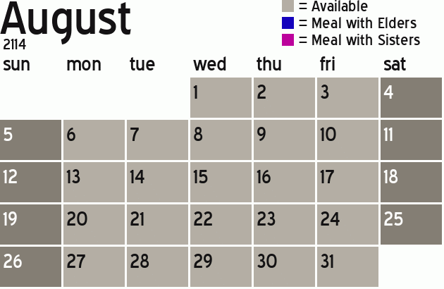 Missionary Dinner Calendar