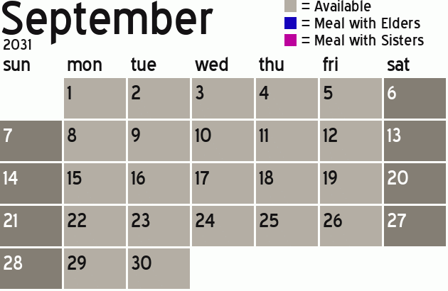 Missionary Dinner Calendar