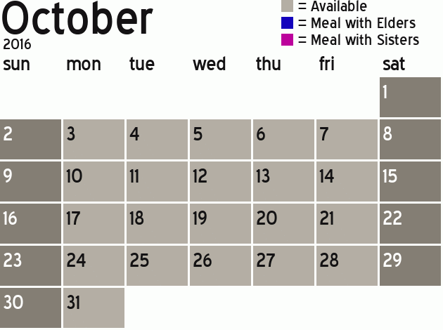 Missionary Dinner Calendar