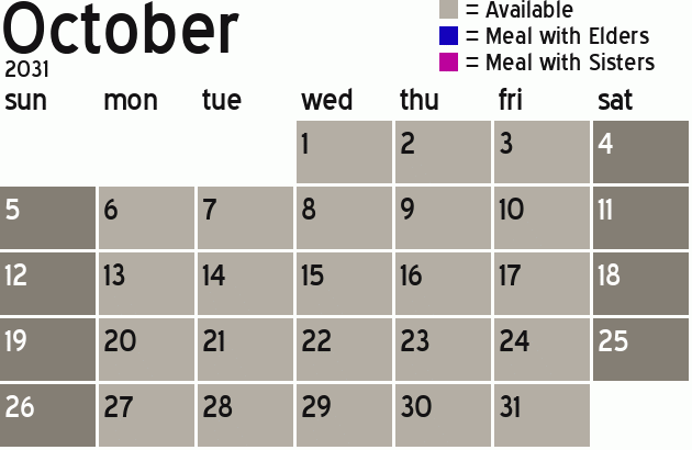 Missionary Dinner Calendar