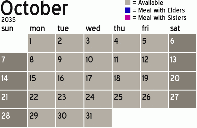 Missionary Dinner Calendar