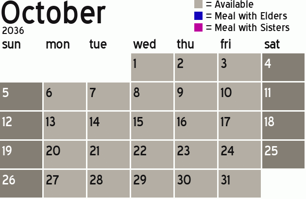 Missionary Dinner Calendar