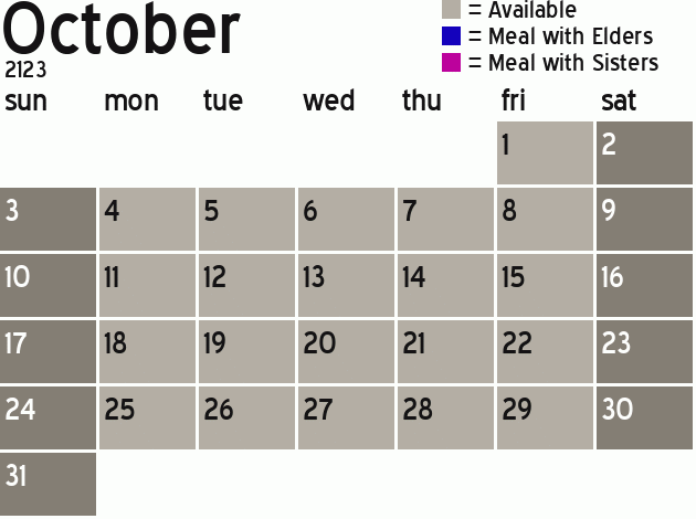 Missionary Dinner Calendar