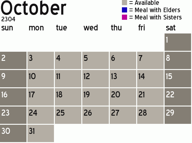 Missionary Dinner Calendar