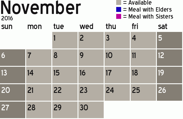Missionary Dinner Calendar