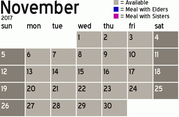 Missionary Dinner Calendar