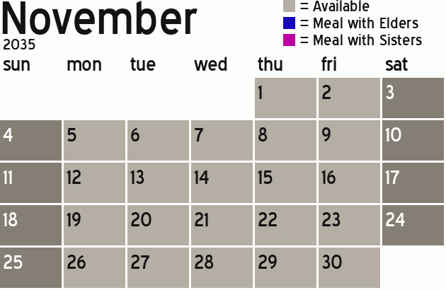 Missionary Dinner Calendar