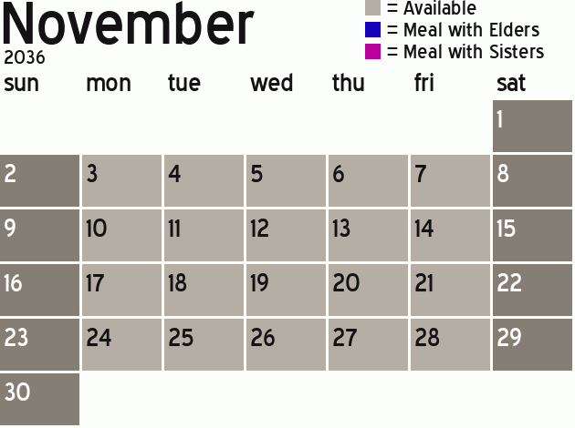 Missionary Dinner Calendar