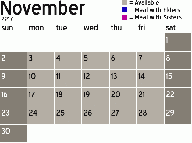 Missionary Dinner Calendar