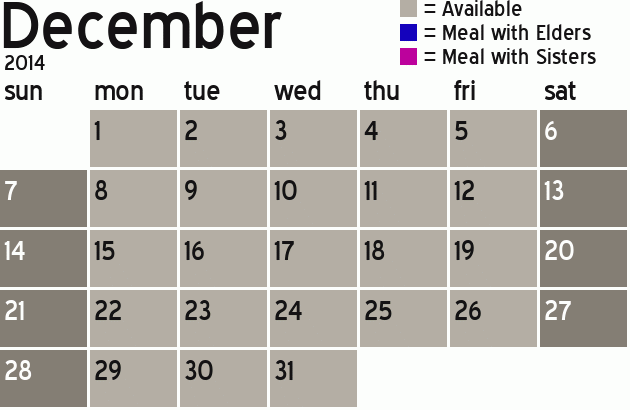 Missionary Dinner Calendar