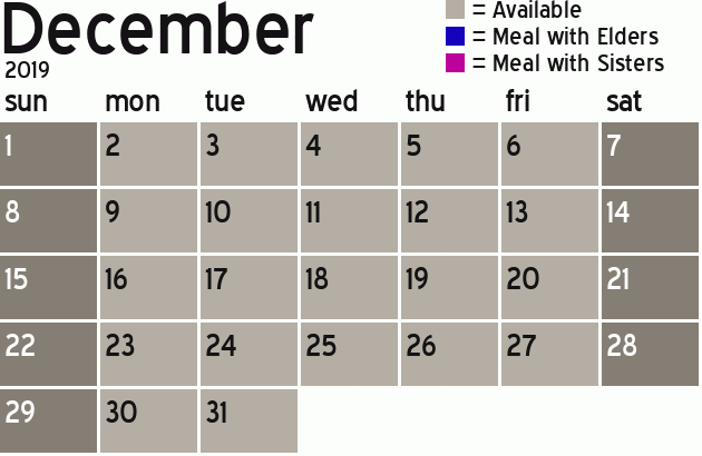 Missionary Dinner Calendar