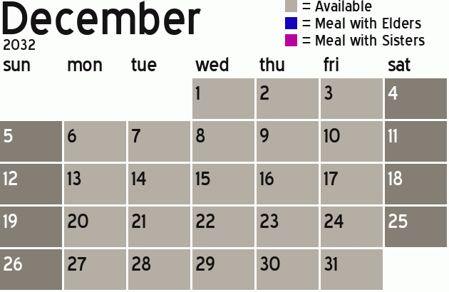 Missionary Dinner Calendar