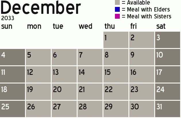 Missionary Dinner Calendar