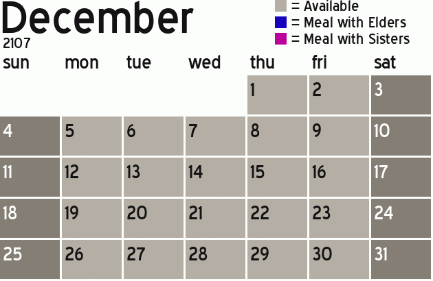 Missionary Dinner Calendar