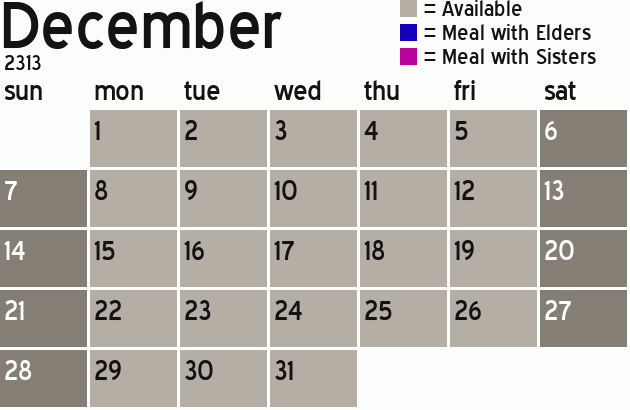 Missionary Dinner Calendar